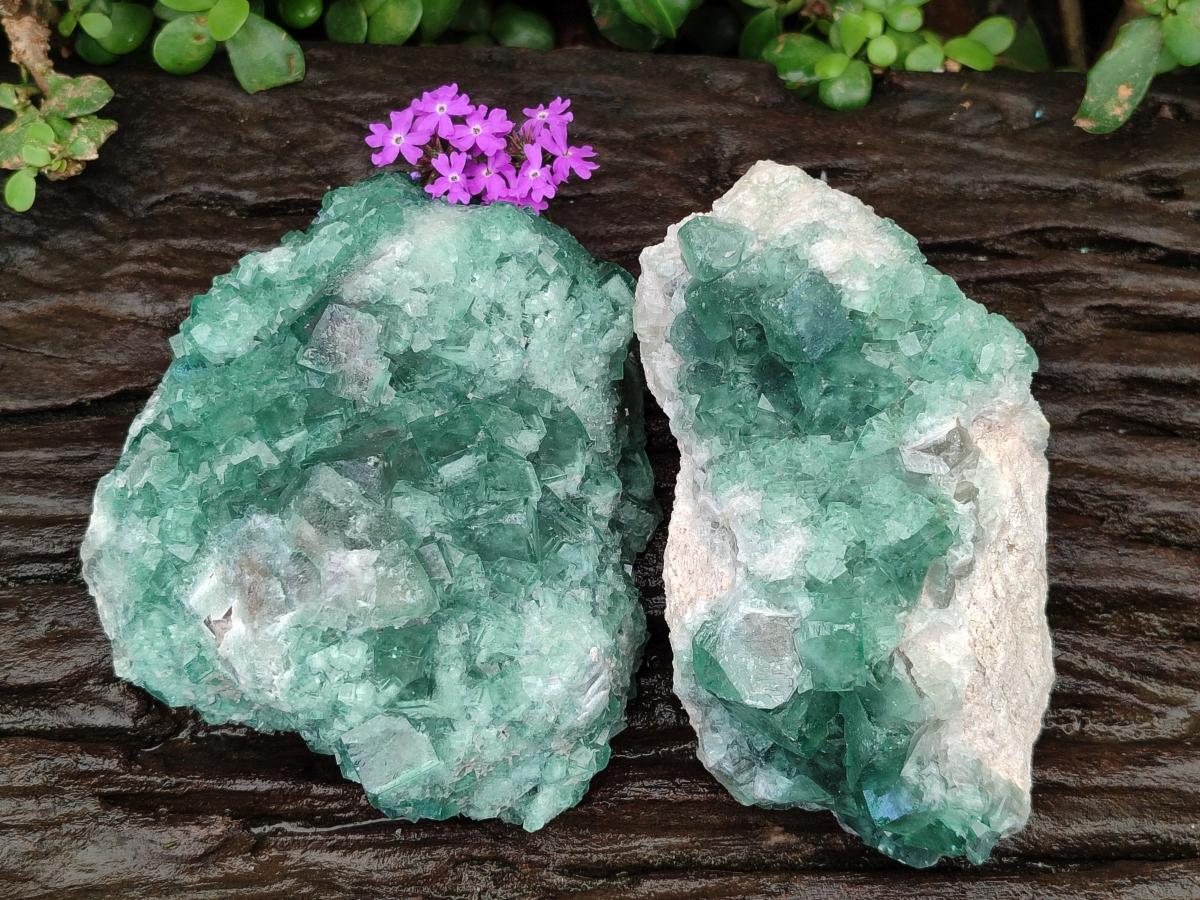 Natural Cubic Green Fluorite Cluster Specimens x 2 From Mandrosonoro, Madagascar - Toprock Gemstones and Minerals 