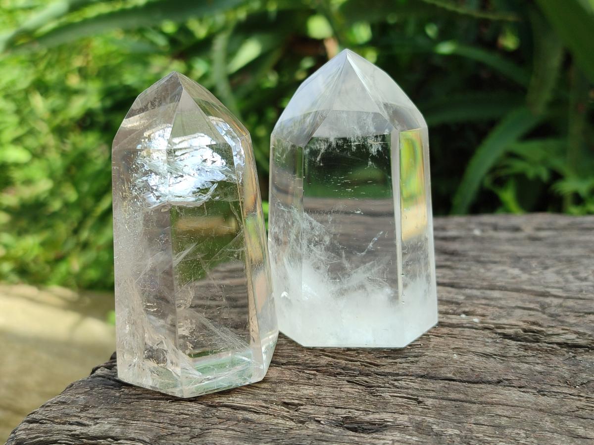 Polished Clear Quartz and Smokey Quartz Crystals x 6 From Madagascar