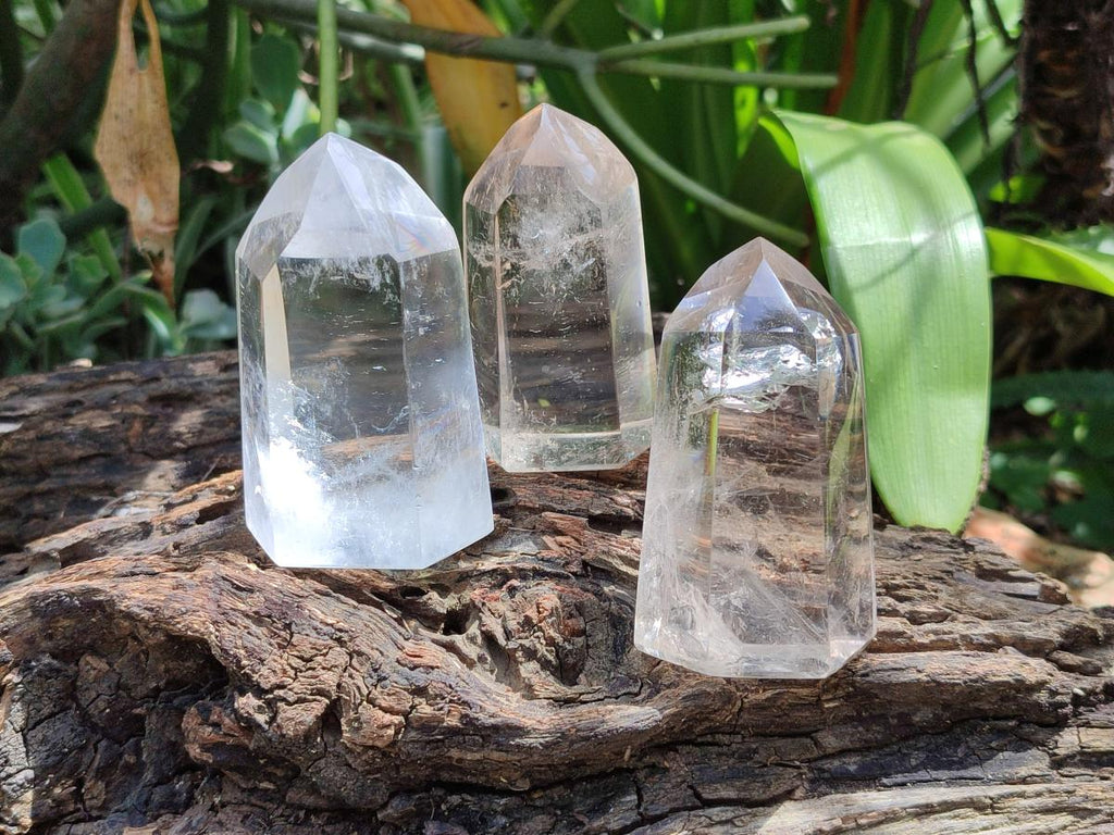 Polished Clear Quartz and Smokey Quartz Crystals x 6 From Madagascar