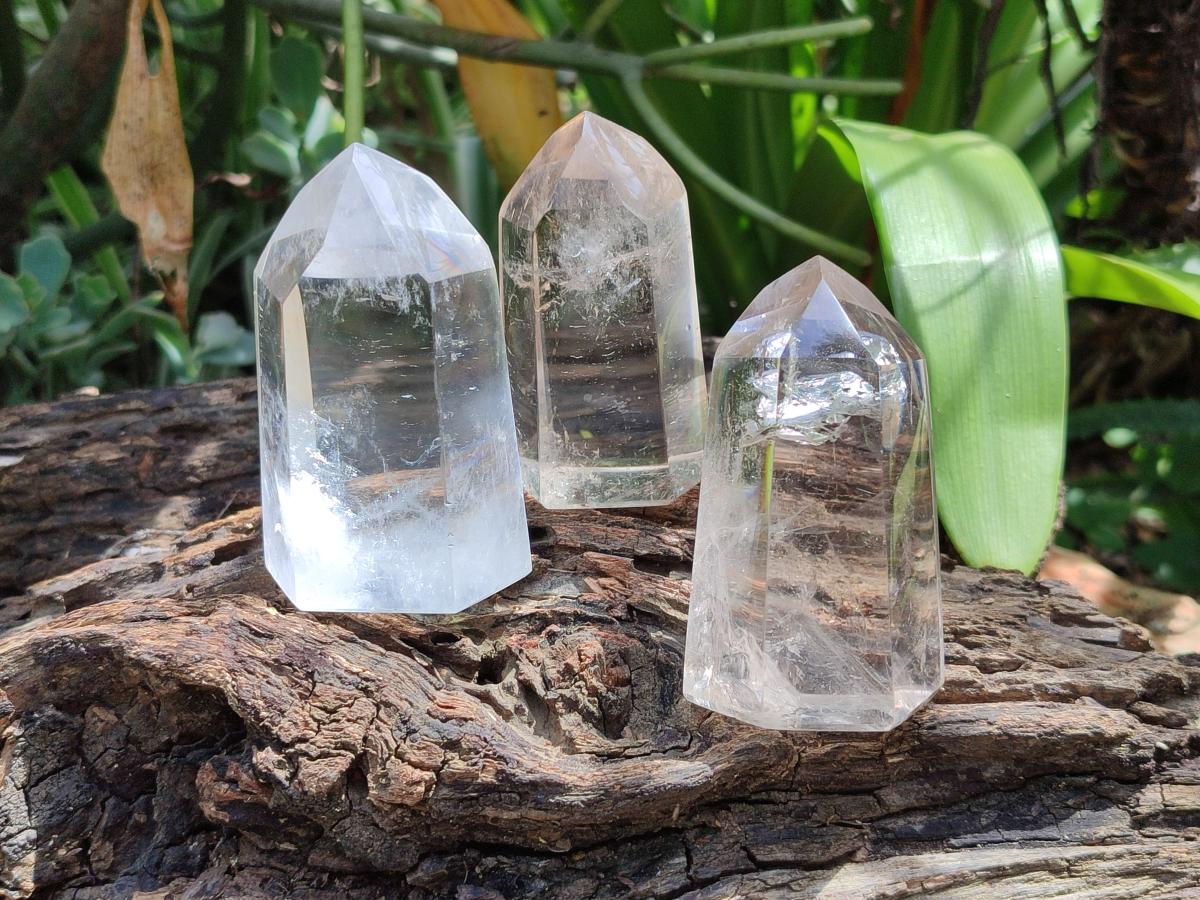 Polished Clear Quartz and Smokey Quartz Crystals x 6 From Madagascar