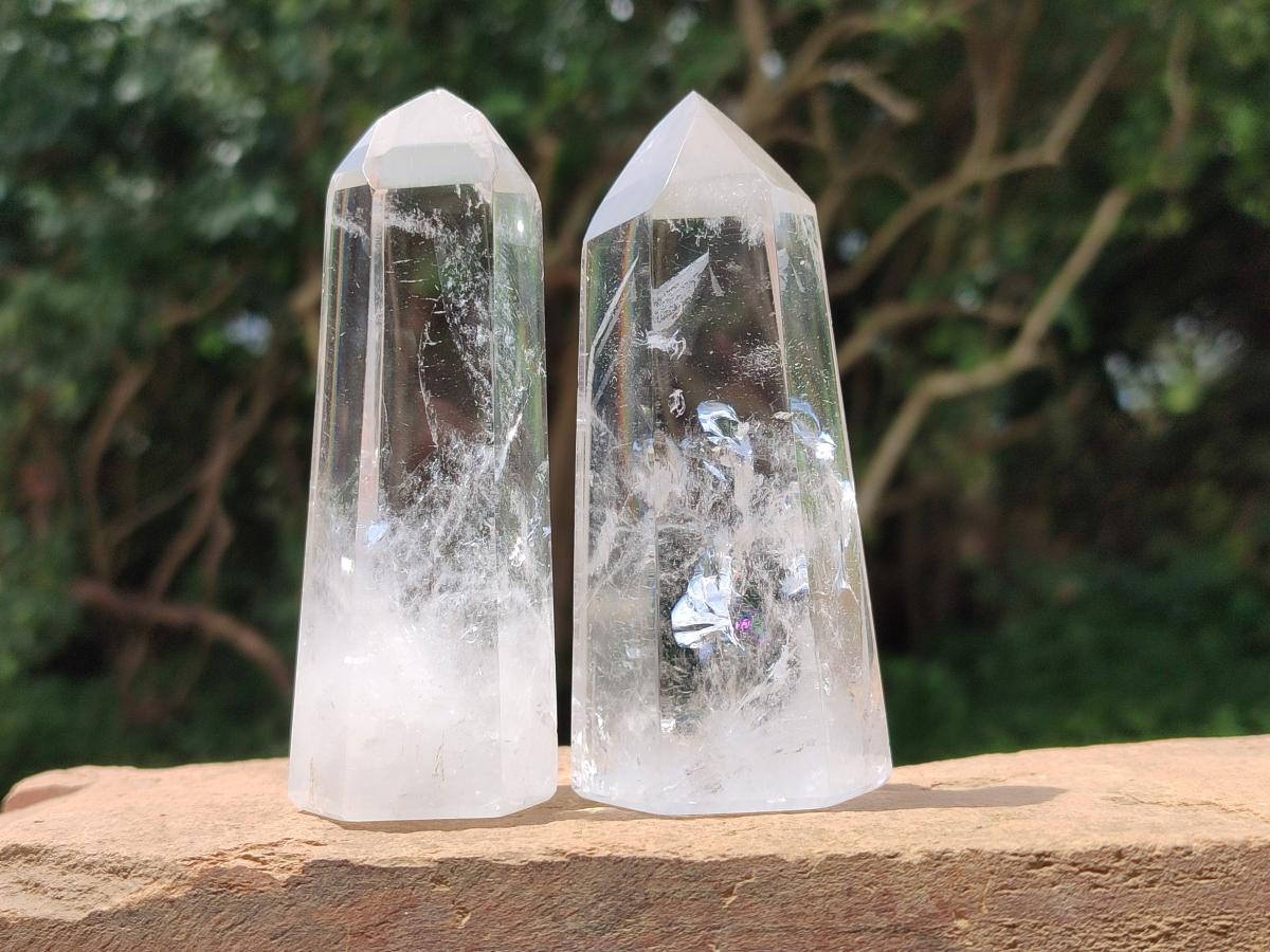 Polished Clear Quartz and Smokey Quartz Crystals x 6 From Madagascar