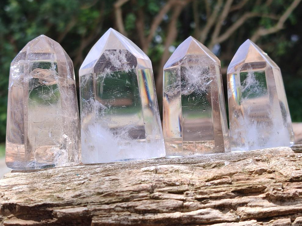 Polished Clear Quartz and Smokey Quartz Crystals x 6 From Madagascar
