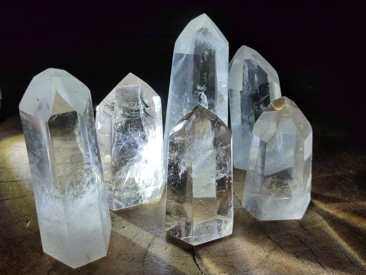 Polished Clear Quartz and Smokey Quartz Crystals x 6 From Madagascar