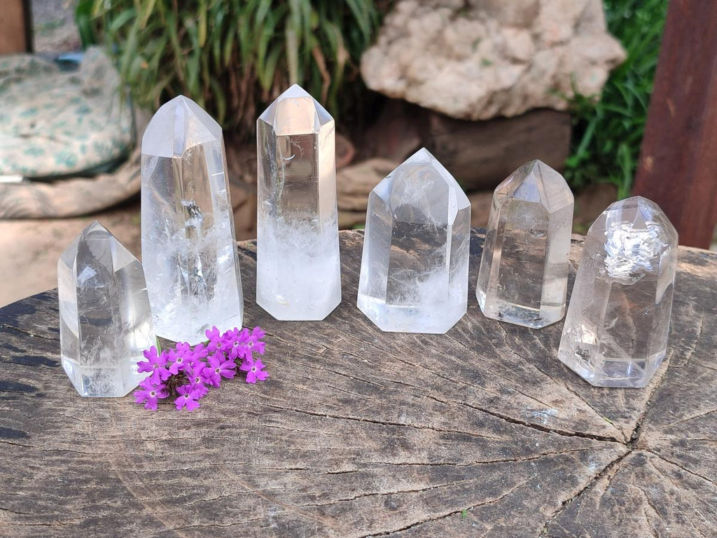 Polished Clear Quartz and Smokey Quartz Crystals x 6 From Madagascar