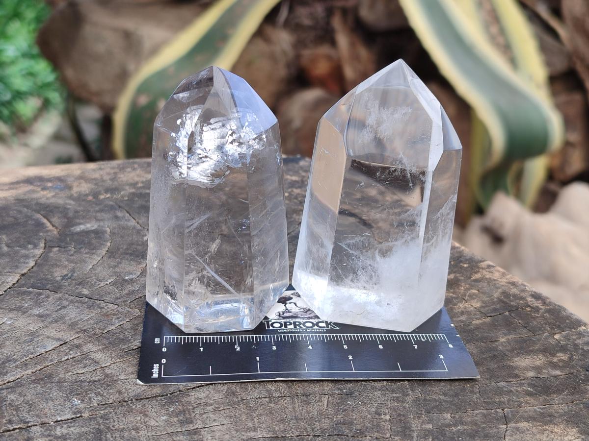 Polished Clear Quartz and Smokey Quartz Crystals x 6 From Madagascar