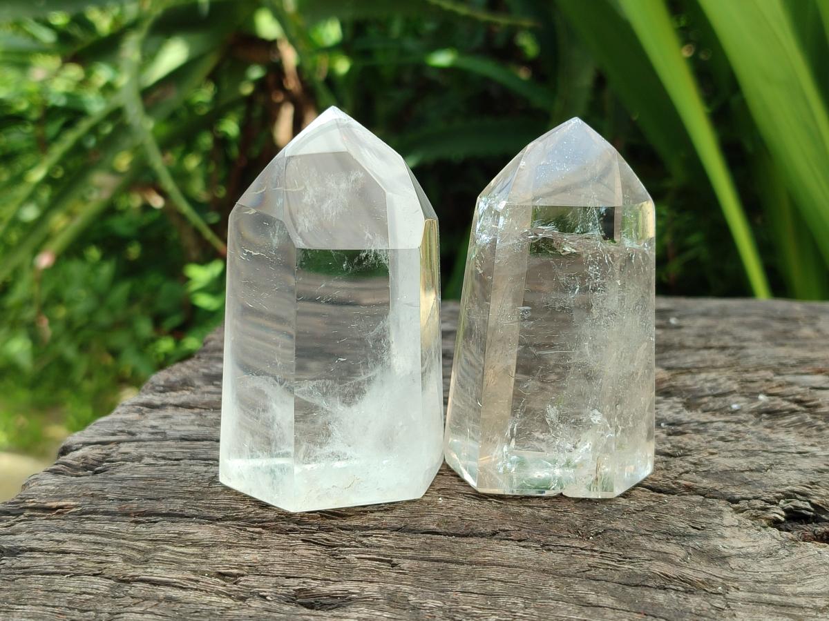 Polished Clear Quartz and Smokey Quartz Crystals x 6 From Madagascar