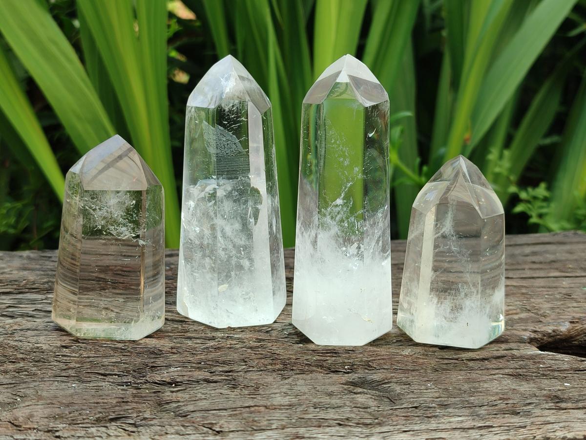 Polished Clear Quartz and Smokey Quartz Crystals x 6 From Madagascar