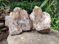 Natural Cascading Citrine Quartz Clusters x 2 From Luena, Congo