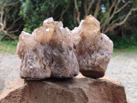 Natural Cascading Citrine Quartz Clusters x 2 From Luena, Congo
