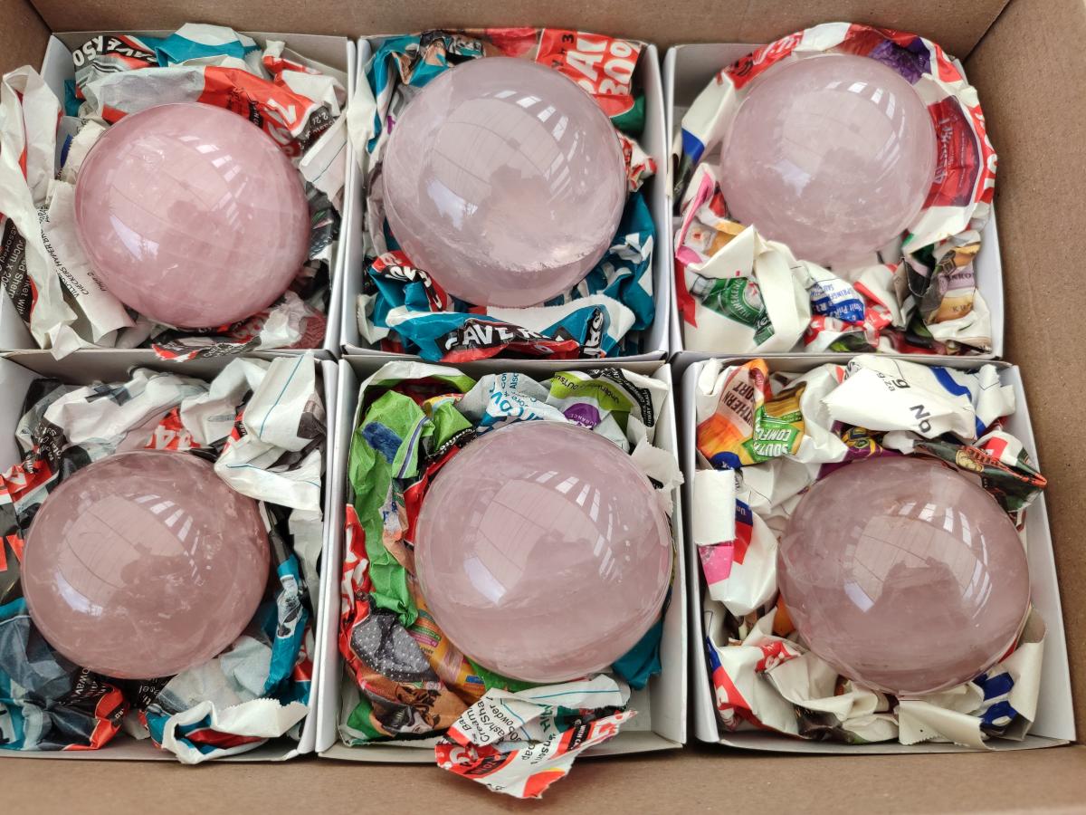 Polished Gemmy Star Rose Quartz Spheres x 6 From Madagascar