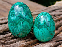 Polished Flower Banded Malachite Gemstone Eggs x 6 From Congo
