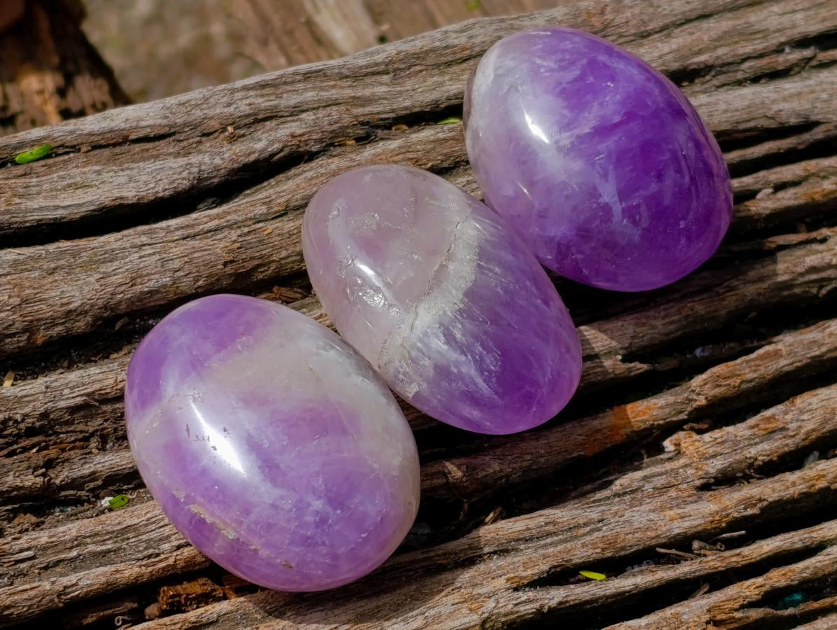 Polished Banded Amethyst Galets x 12 From Madagascar