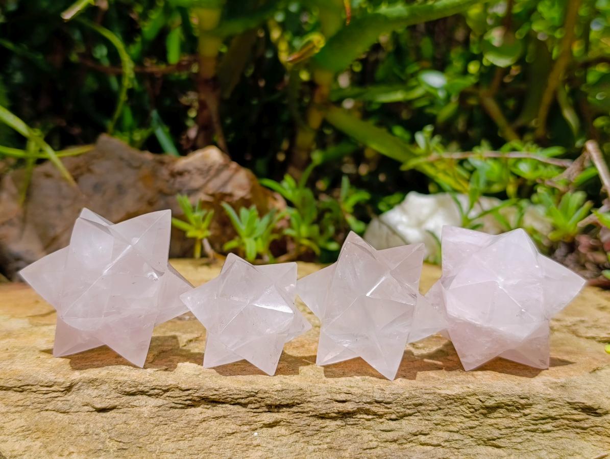 Hand Made Gemmy Rose Quartz Merkabahs x 4 From Madagascar