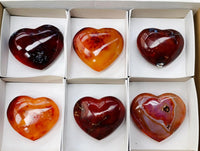 Polished Carnelian Agate Gemstone Hearts x 6 From Madagascar