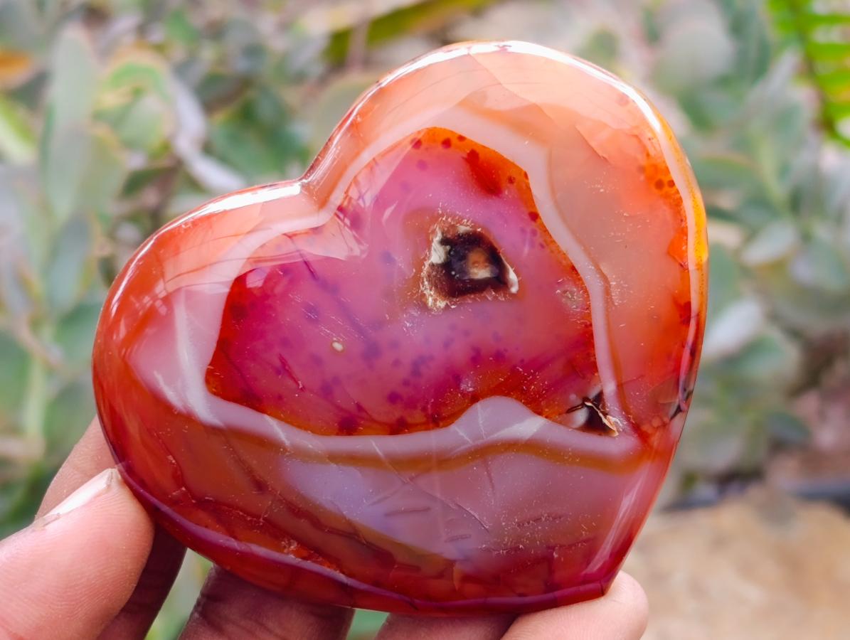 Polished Carnelian Agate Gemstone Hearts x 6 From Madagascar
