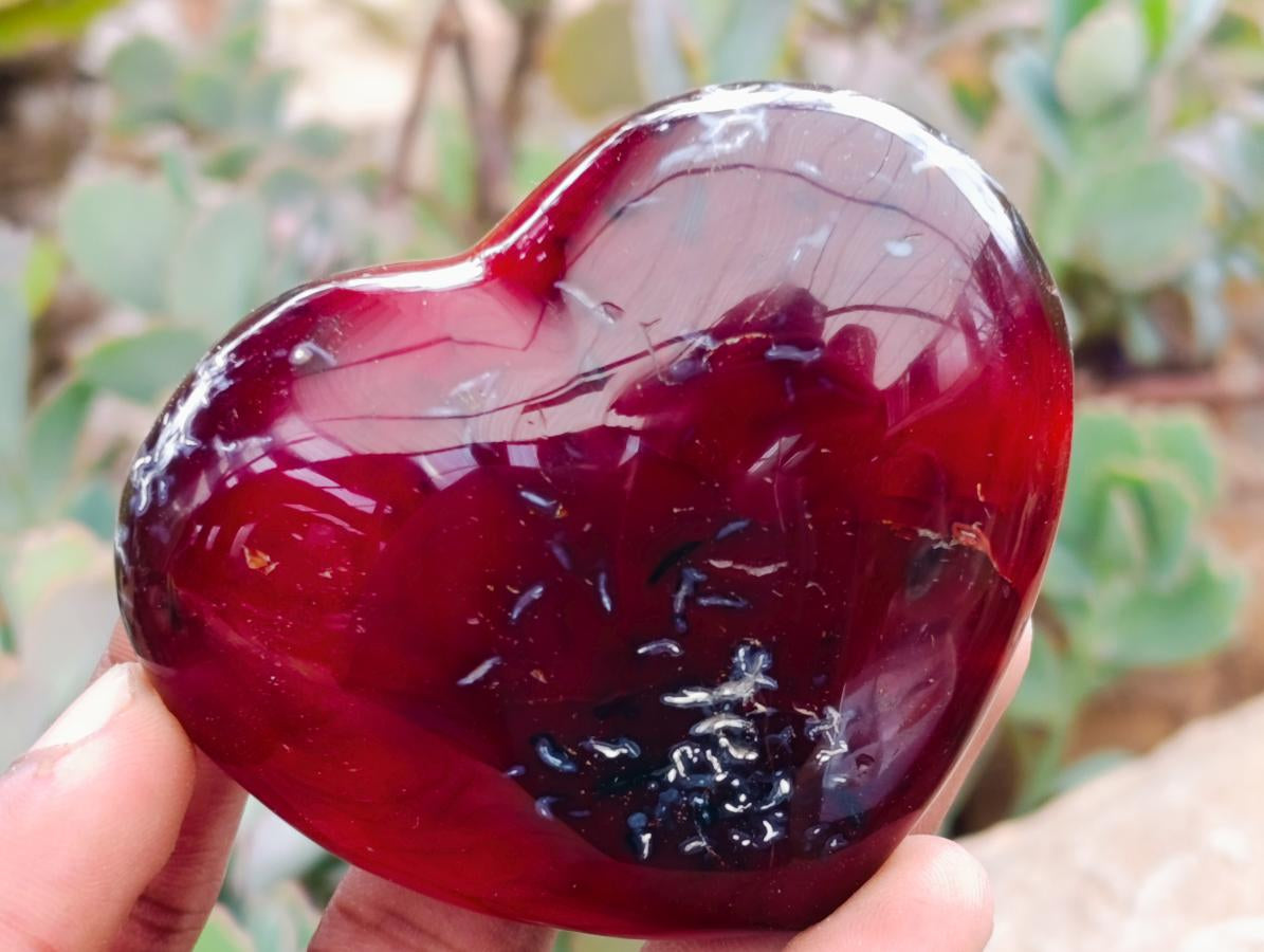 Polished Carnelian Agate Gemstone Hearts x 6 From Madagascar