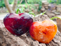 Polished Carnelian Agate Gemstone Hearts x 6 From Madagascar