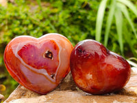Polished Carnelian Agate Gemstone Hearts x 6 From Madagascar