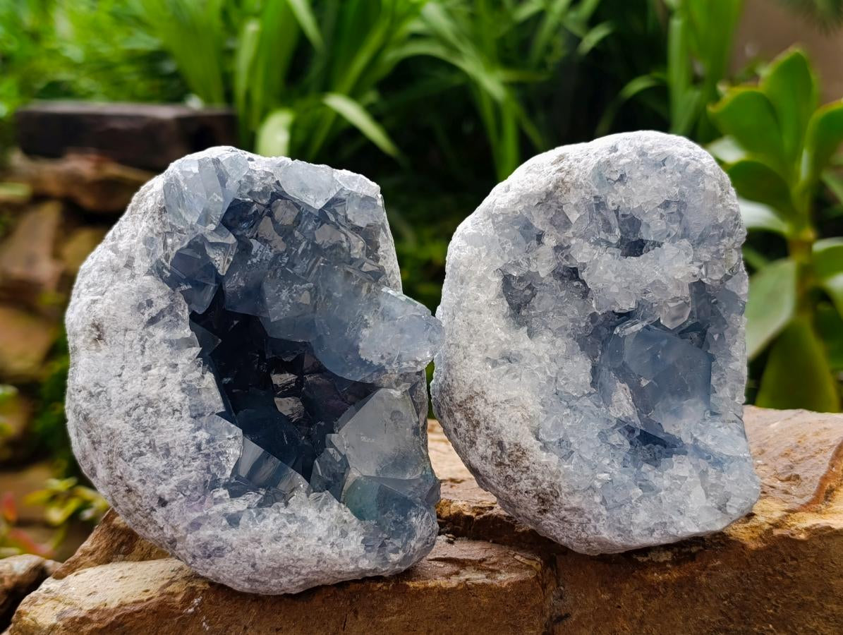 Natural Blue Celestite Geode Specimens x 2 From Sakoany, Madagascar
