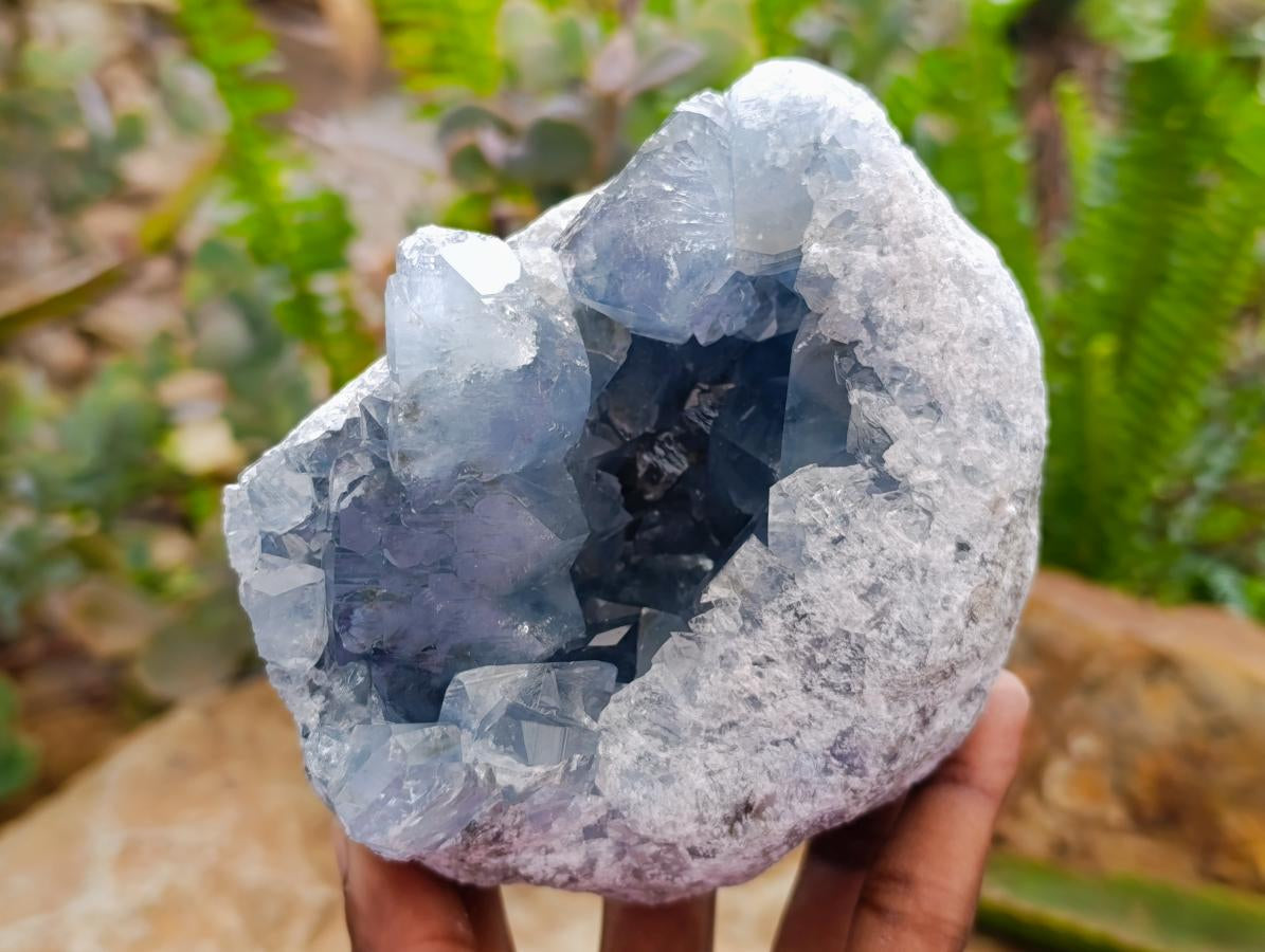 Natural Blue Celestite Geode Specimens x 2 From Sakoany, Madagascar