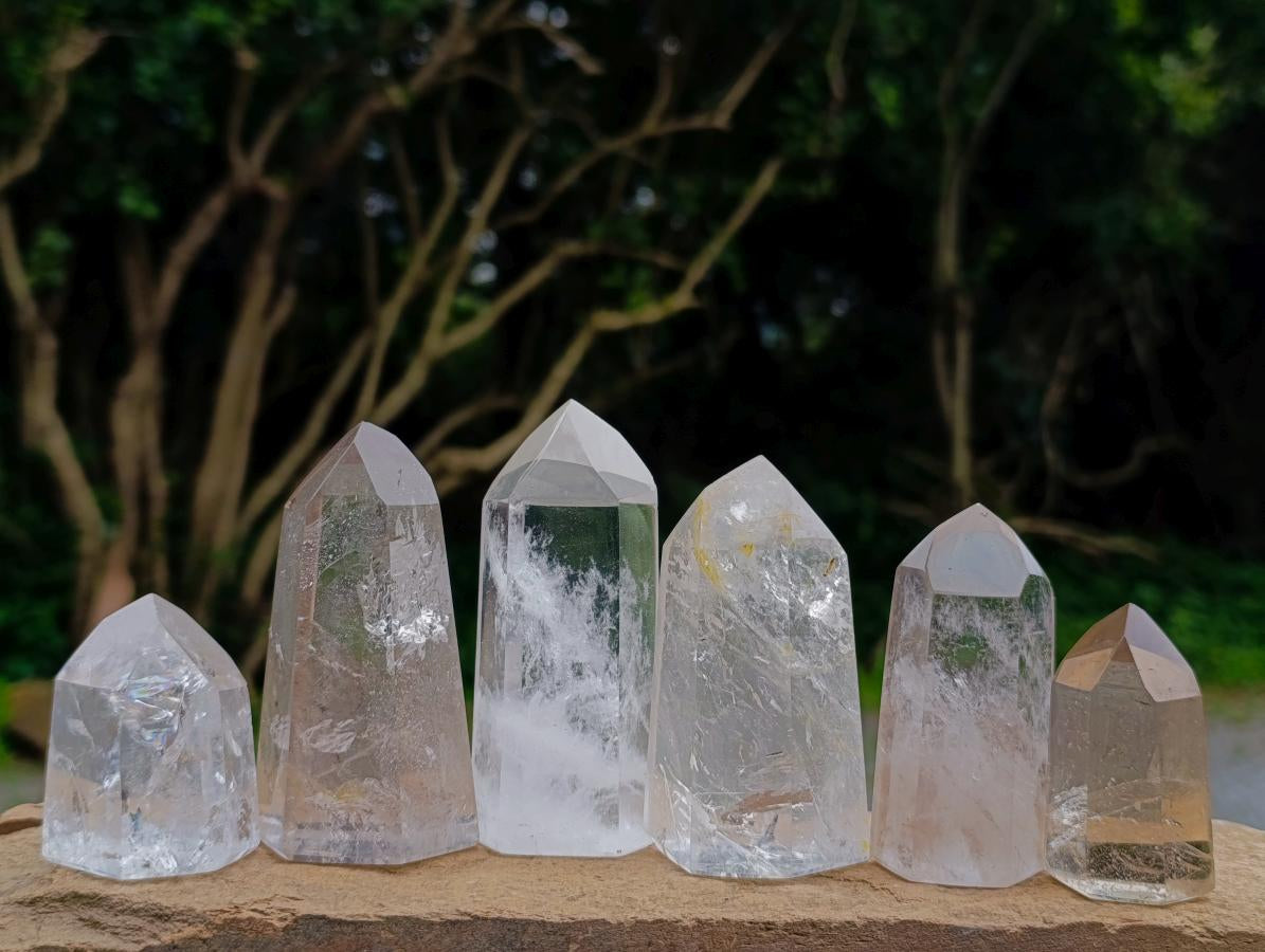 Polished Mixed Clear and Smoky Quartz Crystals x 6 From Madagascar - Toprock Gemstones and Minerals 