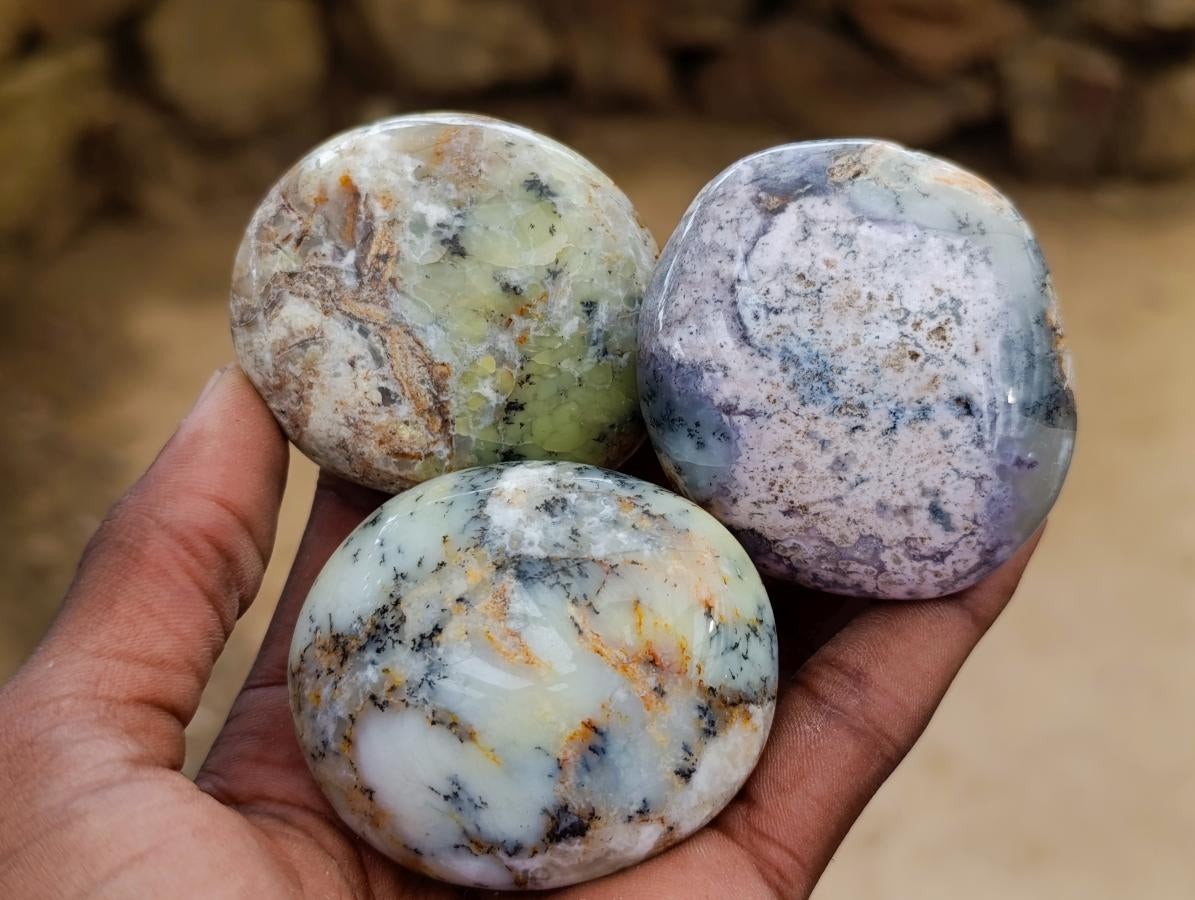 Polished Dendritic Opal Palm Stones x 12 From Moralambo, Madagascar