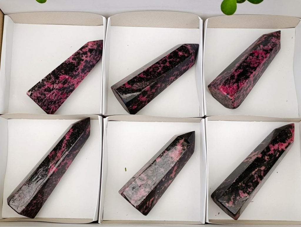 Polished Rhodonite Gemstone Display Crystals x 6 From Ambindavato, Madagascar