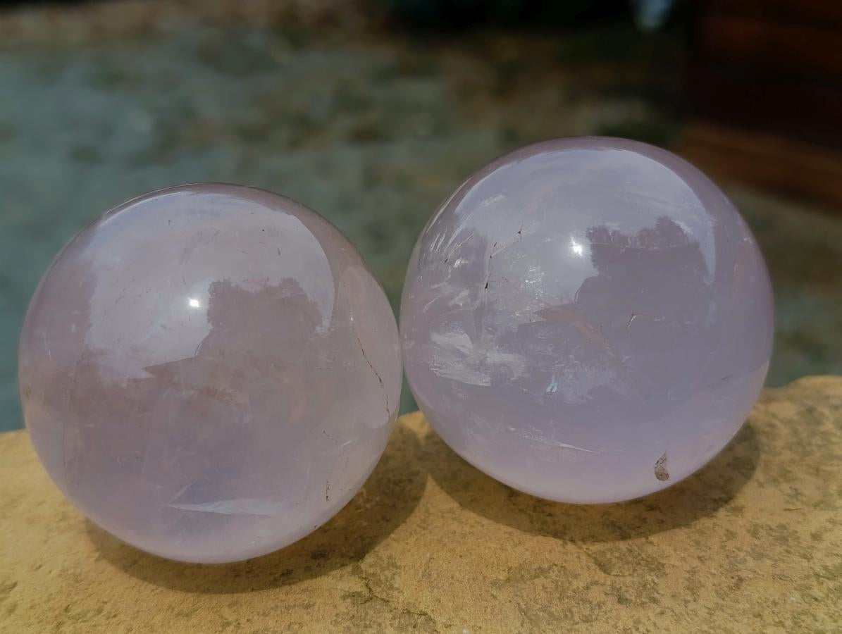 Polished Gemmy Star Rose Girasol Quartz Spheres x 4 From Madagascar