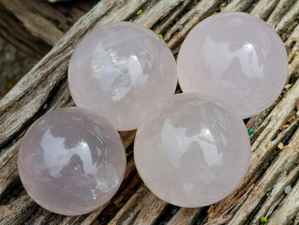 Polished Gemmy Star Rose Girasol Quartz Spheres x 4 From Madagascar - Toprock Gemstones and Minerals 