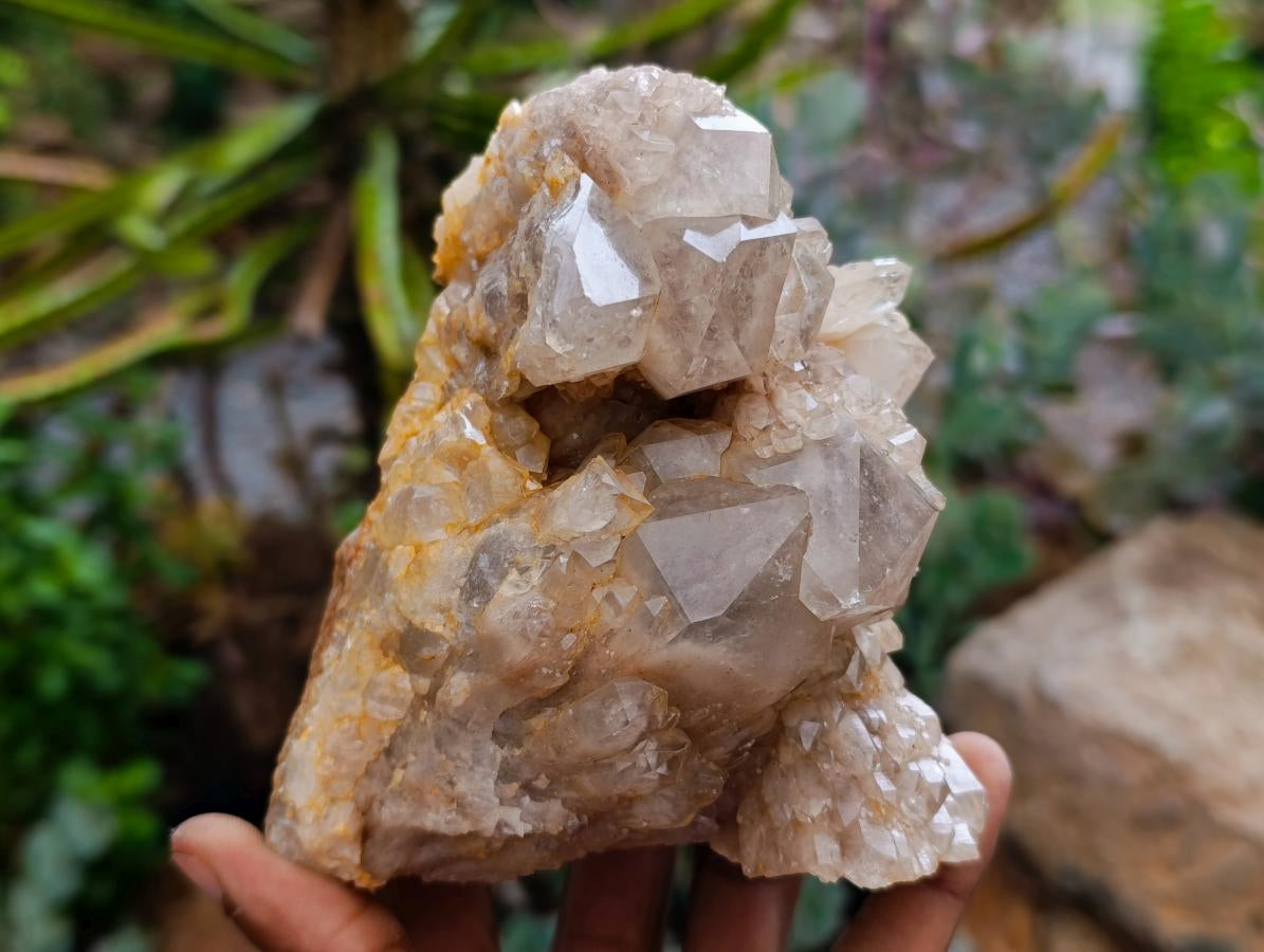 Natural White Phantom Cascading Smokey Luena Quartz Clusters x 3 From Luena, Congo
