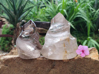 Polished Smokey Window Quartz Flames x 2 From Madagascar