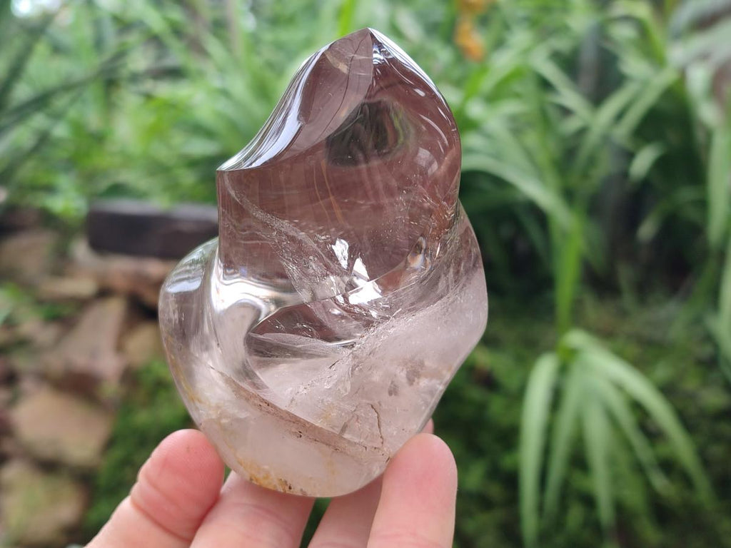Polished Smokey Window Quartz Flames x 2 From Madagascar