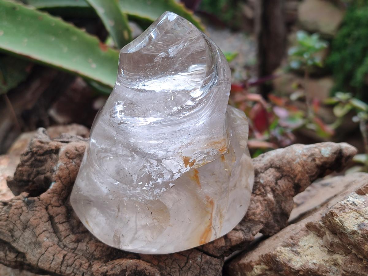 Polished Smokey Window Quartz Flames x 2 From Madagascar