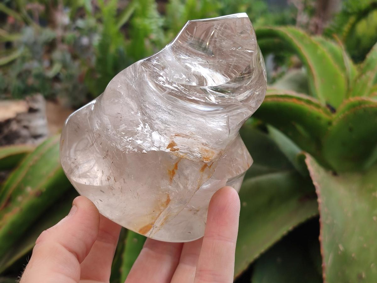 Polished Smokey Window Quartz Flames x 2 From Madagascar