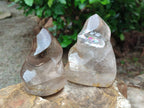 Polished Smokey Window Quartz Flames x 2 From Madagascar