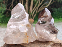 Polished Smokey Window Quartz Flames x 2 From Madagascar