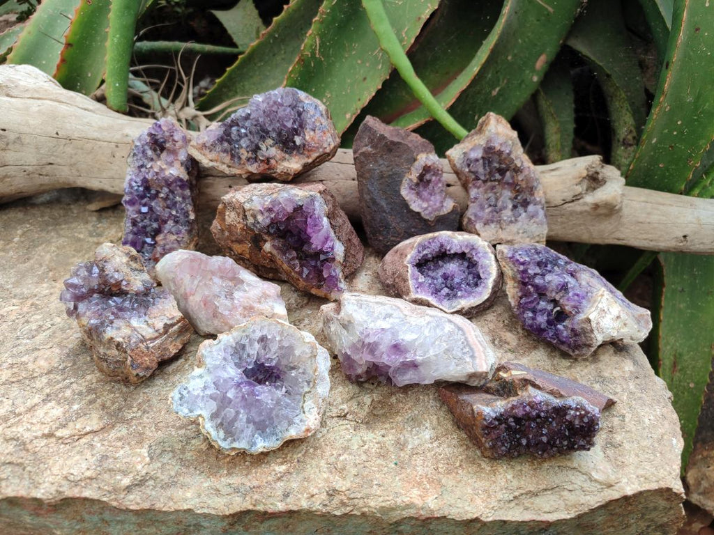 Natural Agate with Amethyst Geodes and Crystal Plates x 12 From Zululand, South Africa