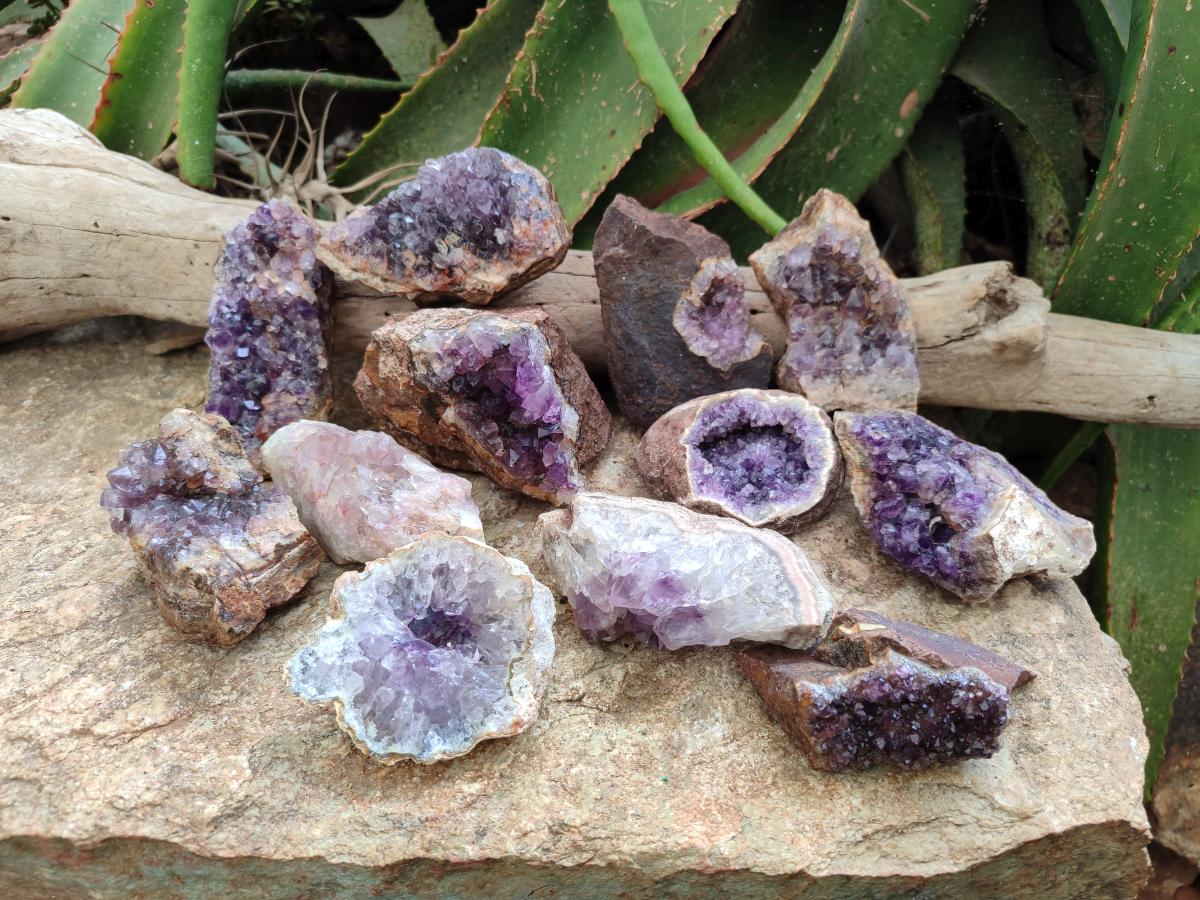 Natural Agate with Amethyst Geodes and Crystal Plates x 12 From Zululand, South Africa