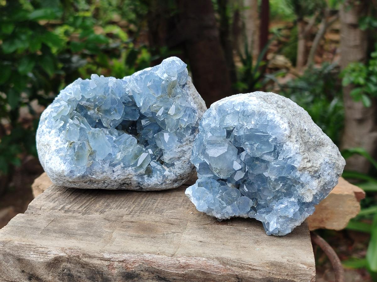 Natural Blue Celestite Geode Specimens x 2 From Sakoany, Madagascar