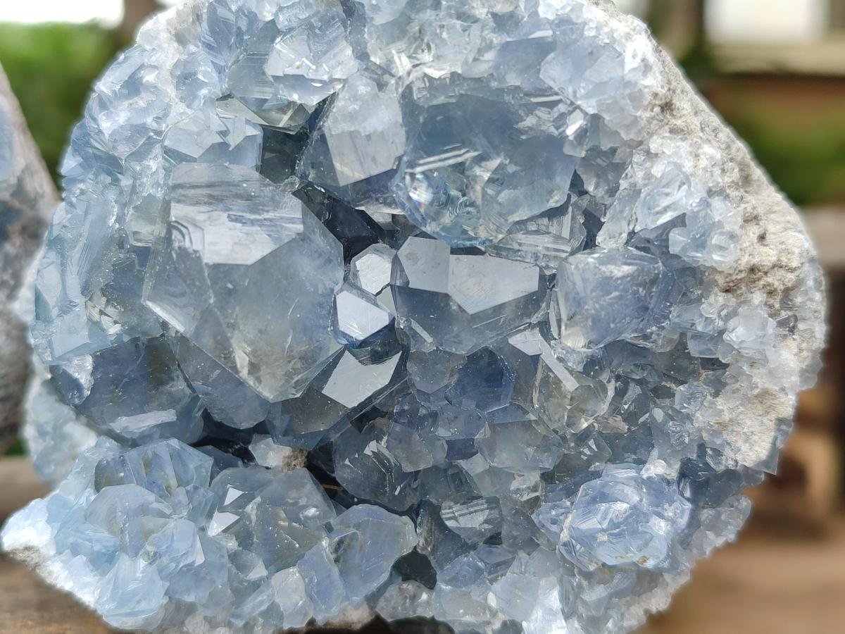 Natural Blue Celestite Geode Specimens x 2 From Sakoany, Madagascar