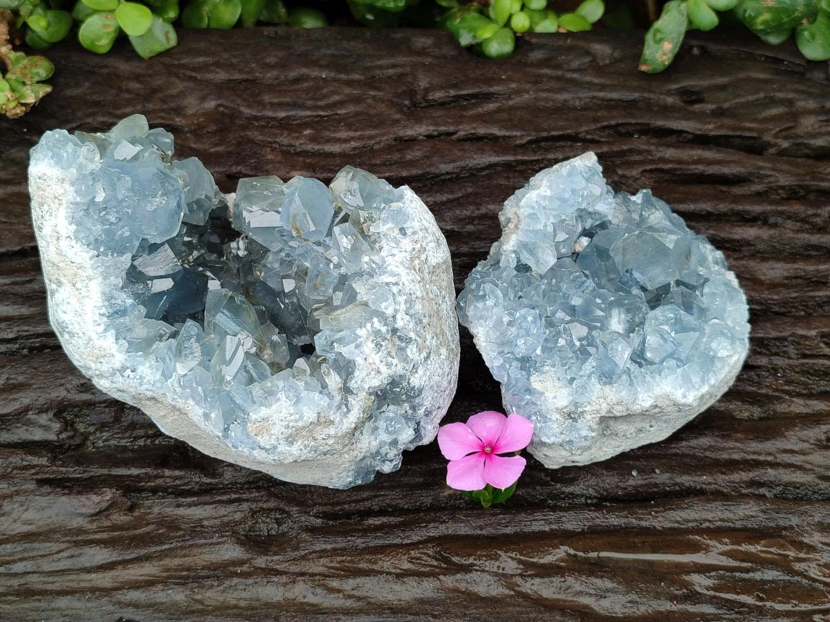 Natural Blue Celestite Geode Specimens x 2 From Sakoany, Madagascar