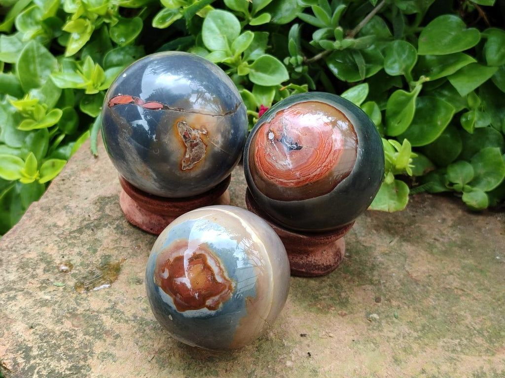 Polished Polychrome Jasper Spheres x 3 From NW Coast, Madagascar