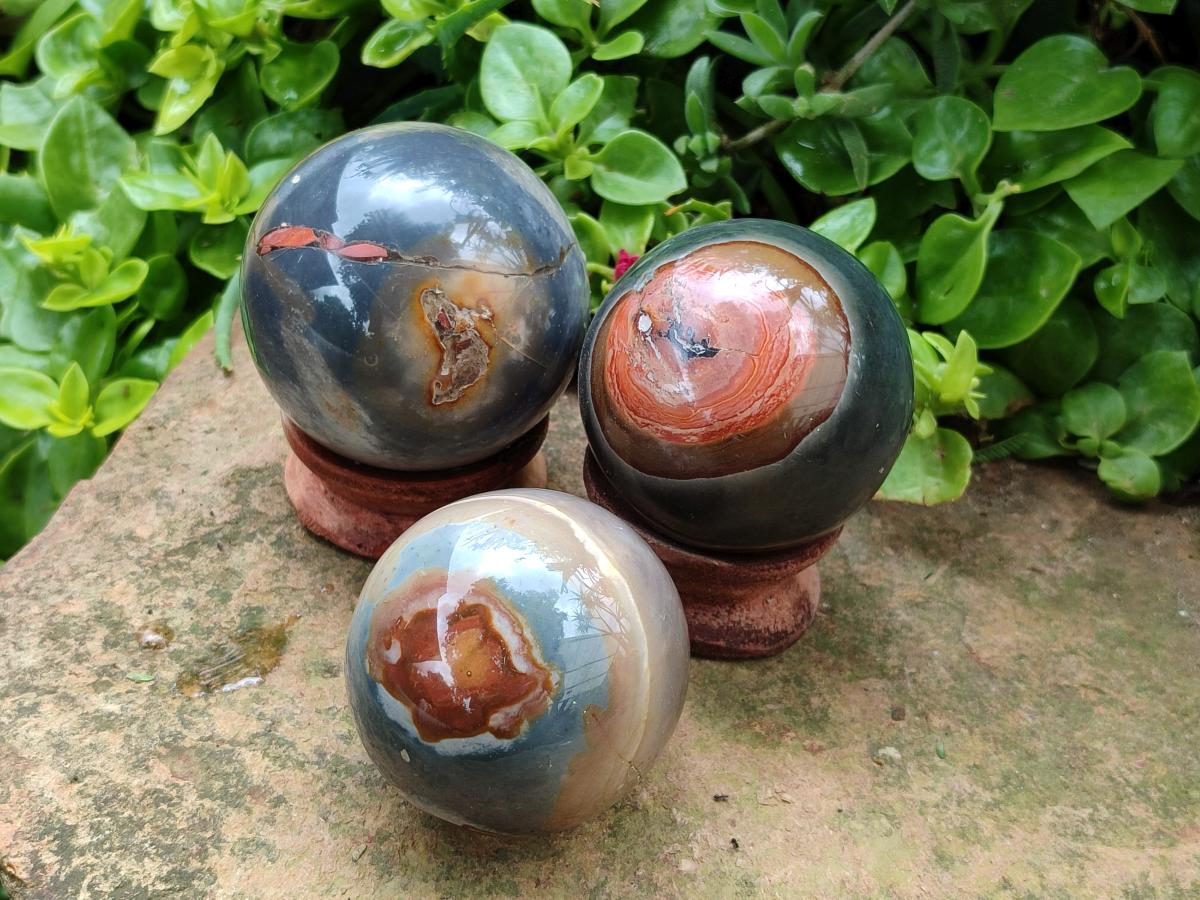 Polished Polychrome Jasper Spheres x 3 From NW Coast, Madagascar