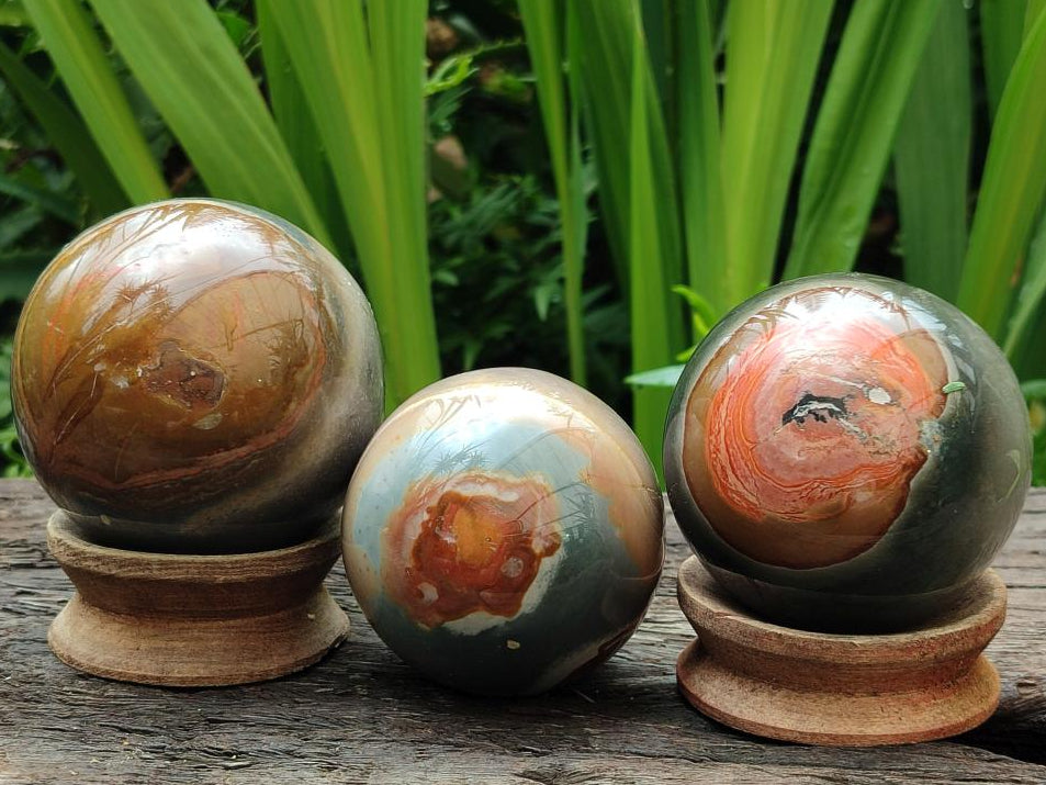 Polished Polychrome Jasper Spheres x 3 From NW Coast, Madagascar