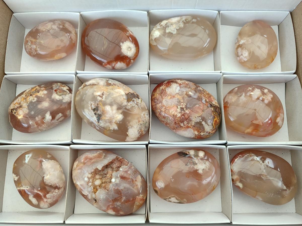 Polished Flower Agate Palm Stones x 12 From Antsahalova, Madagascar