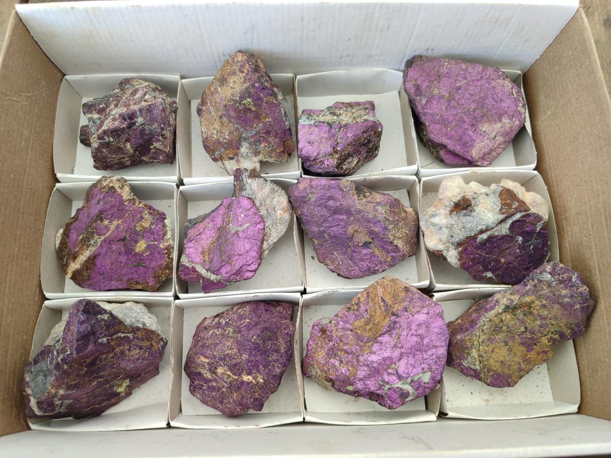 Natural Metallic Cobbed Purpurite Specimens x 12 From Erongo, Namibia