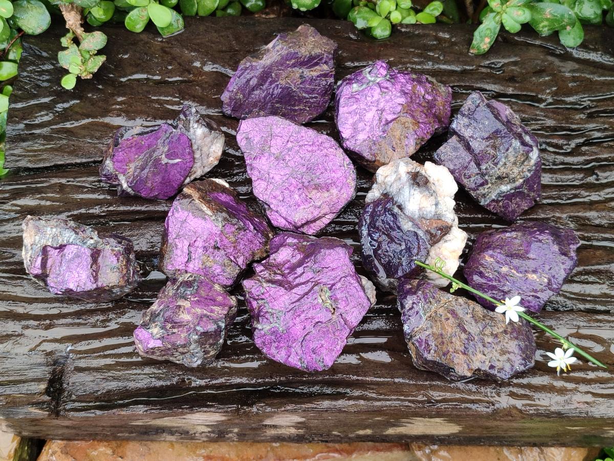 Natural Metallic Cobbed Purpurite Specimens x 12 From Erongo, Namibia