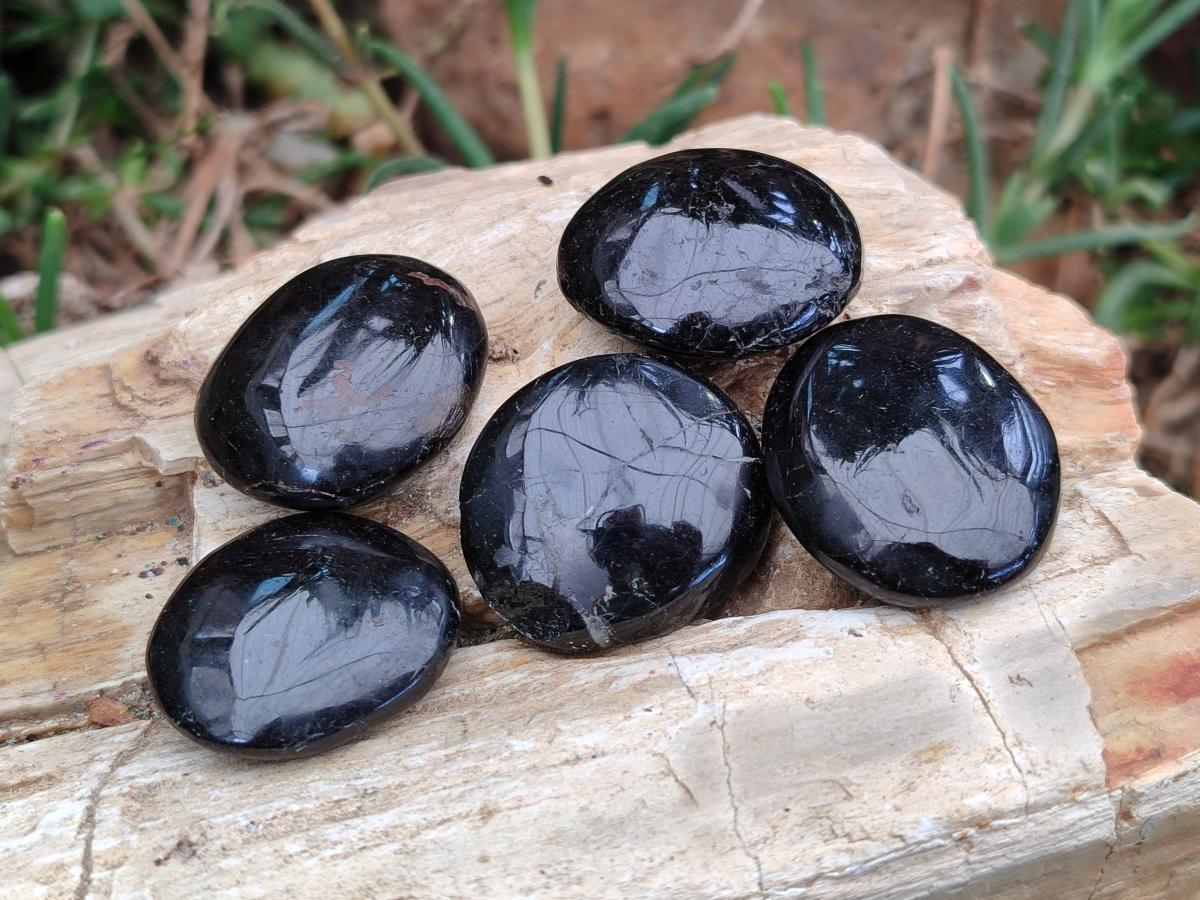 Polished Black Tourmaline Mini Galets x 70 From Madagascar
