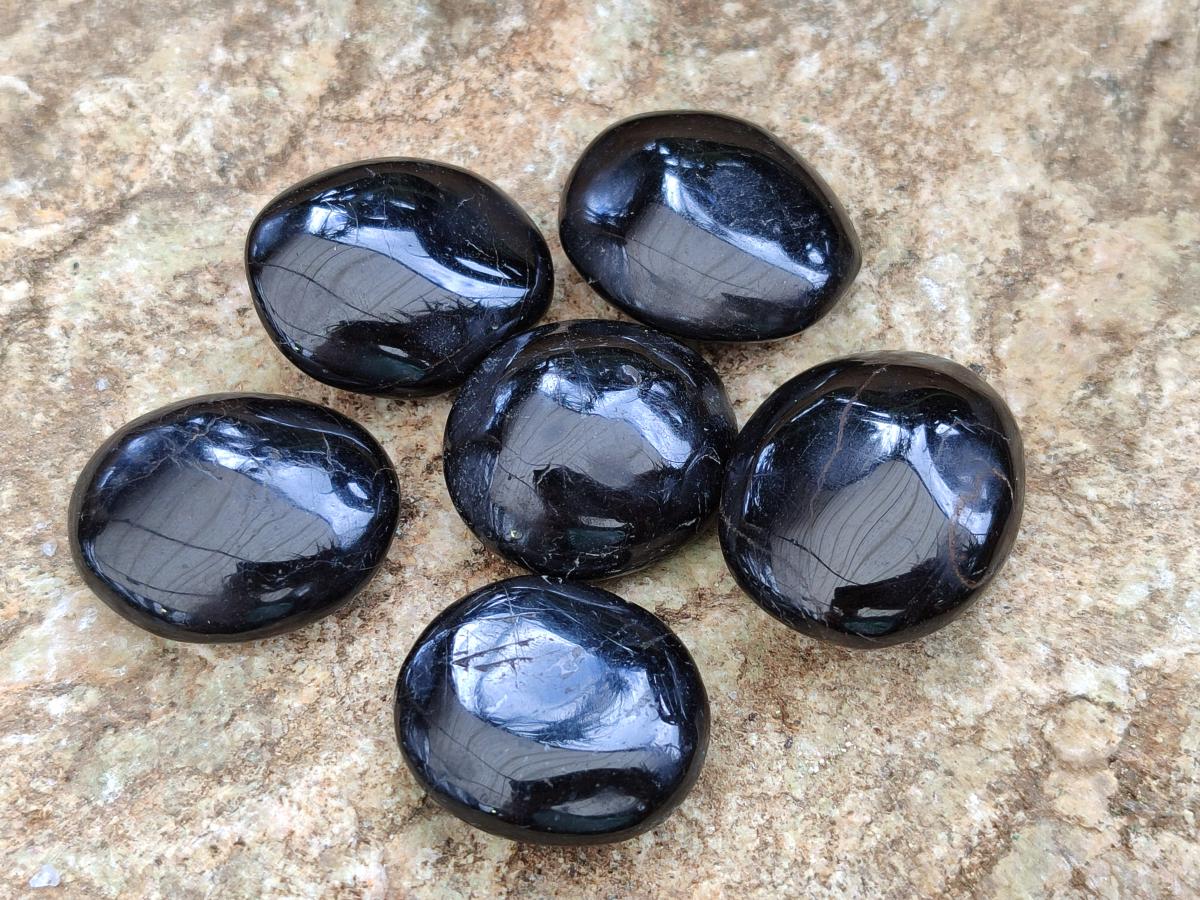 Polished Black Tourmaline Mini Galets x 70 From Madagascar