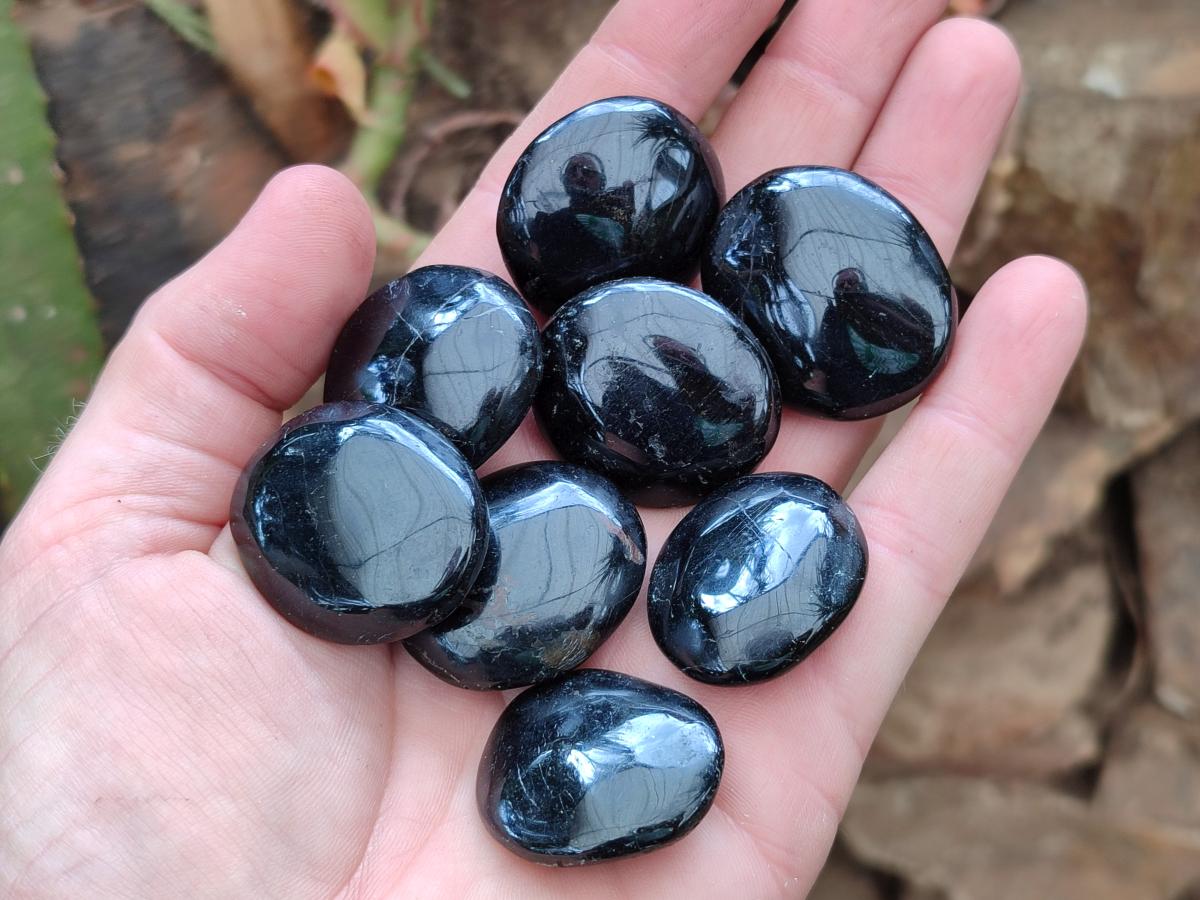 Polished Black Tourmaline Mini Galets x 70 From Madagascar - Toprock Gemstones and Minerals 
